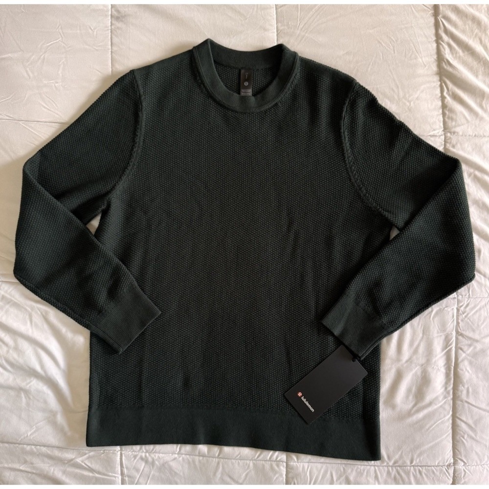 New Lululemon Textured Knit Crewneck Sweater Size Small Rainforest Green SOLDOUT